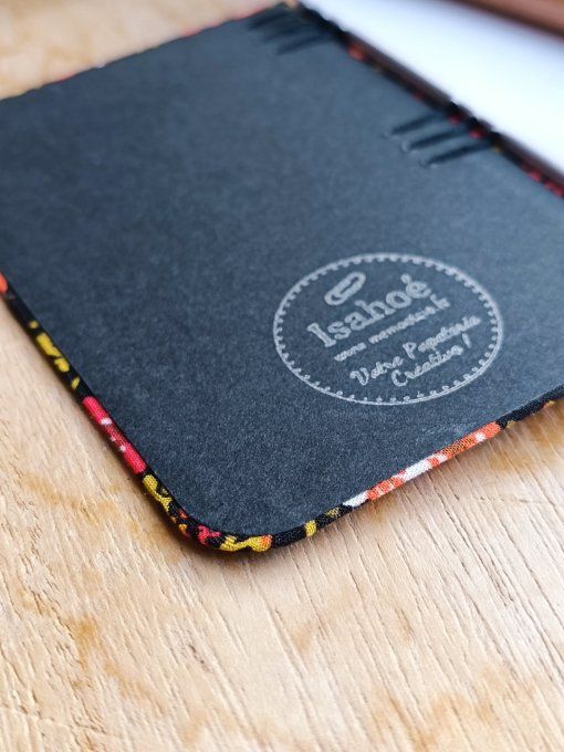 Carnet Reliure Copte en tissu Fleuri noir et rouge (A6 ou A7)- Fait Main 