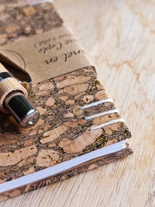 Petit Carnet Reliure Copte en liège beige/doré - Fait Main 