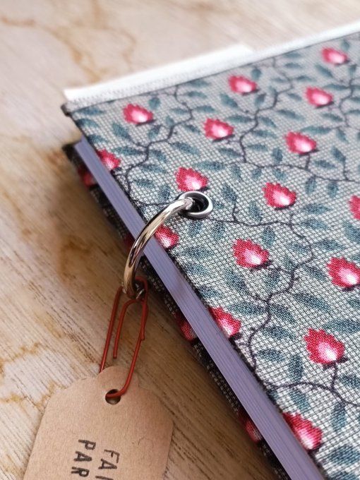 Carnet de notes ou Agenda rechargeable en tissu fleuri vert - Fait Main