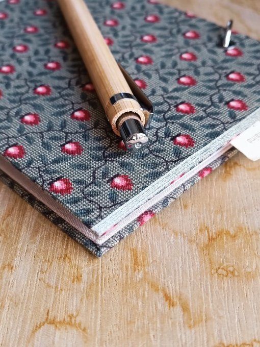 Carnet de notes ou Agenda rechargeable en tissu fleuri vert - Fait Main