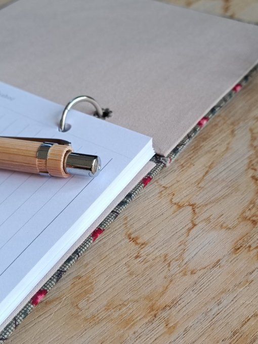 Carnet de notes ou Agenda rechargeable en tissu fleuri vert - Fait Main