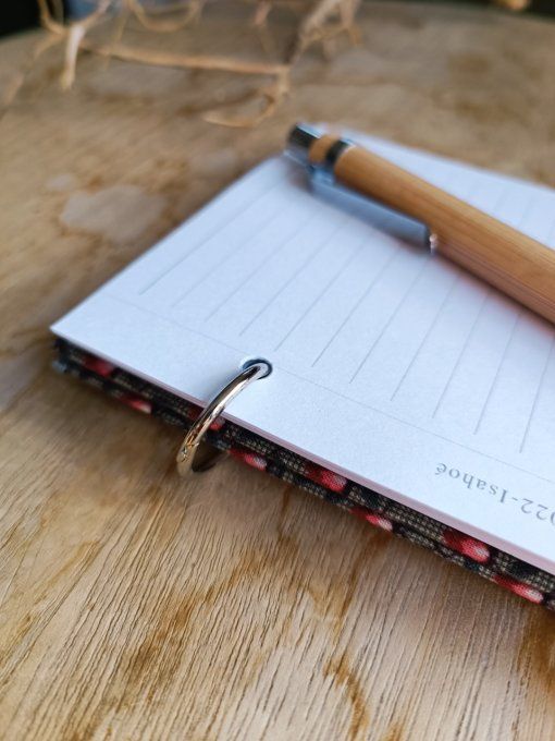 Carnet de notes ou Agenda rechargeable en tissu fleuri vert - Fait Main