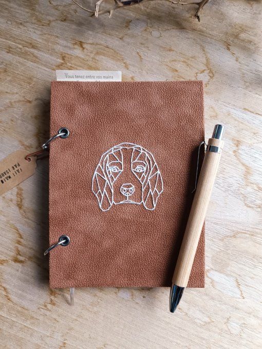 Carnet de notes / Agenda rechargeable " Le Chien" en simili cuir - Fait Main