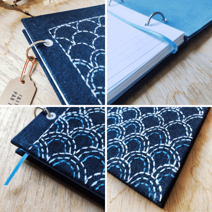 Carnet de notes / Agenda rechargeable - Jean revalorisé - Broderie Sashiko Fait Main 