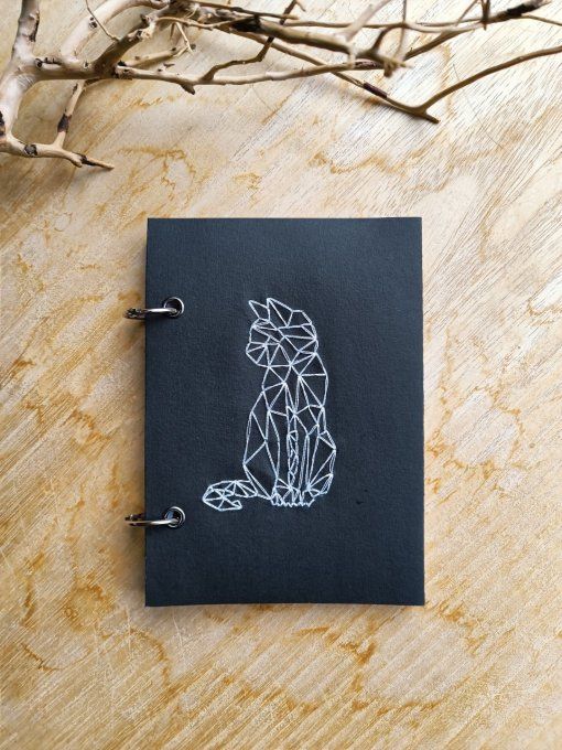 Carnet de notes ou Agenda rechargeable " Le Chat " - Noir - Fait main 