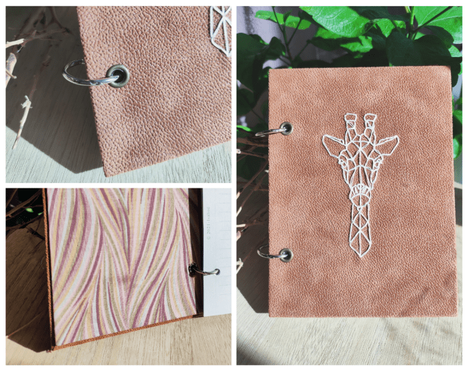 Carnet de notes ou Agenda rechargeable " Girafe " - Simili cuir - Fait main