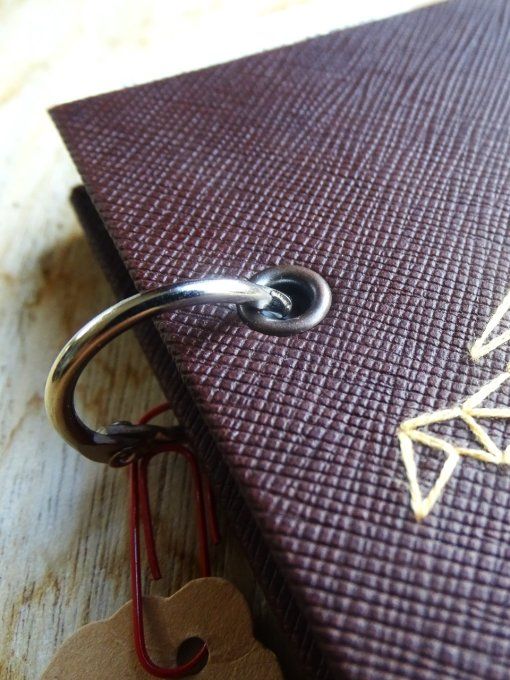 Carnet de notes ou Agenda rechargeable " Mappemonde " - Simili cuir revalorisé marron - Fait main 